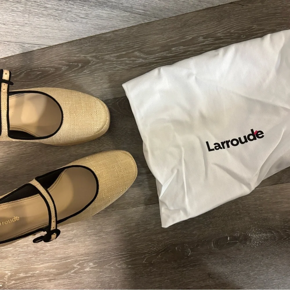 Larroude | Blair Platform Mary Jane Shoes In Raffia Beige Black Size 6.5 NEW